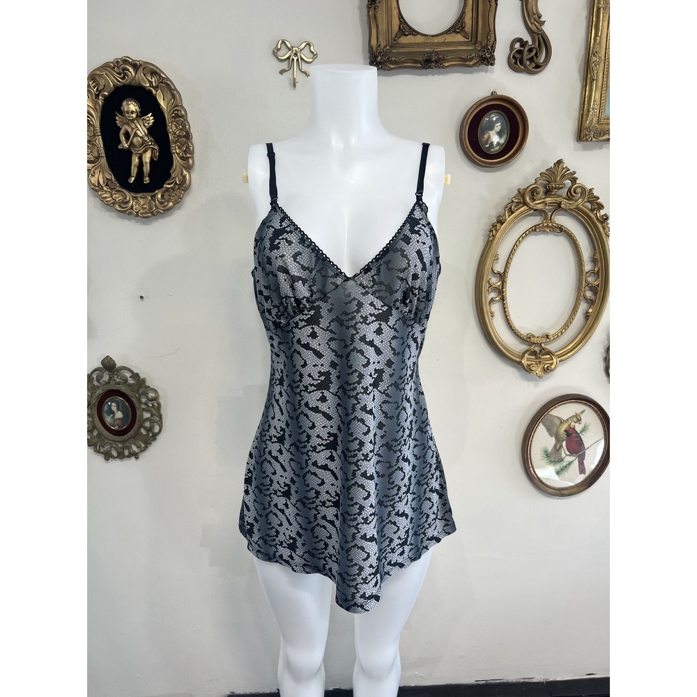 Cinema Etoile Vintage Y2K Black Grey Lace Animal Print Chemise Nightgown Size 1X